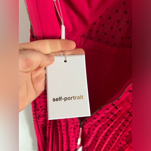 NWT SELF PORTRAIT FUCHSIA POLKA DOT MIDI DRESS size 6 - Picture 7 of 9